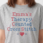 "[Name]'s Therapy: Counted Cross Stitch" Faux Cross Stitch T-Shirt | Personalized Gift