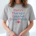"[Name]'s Therapy: Counted Cross Stitch" Faux Cross Stitch T-Shirt | Personalized Gift