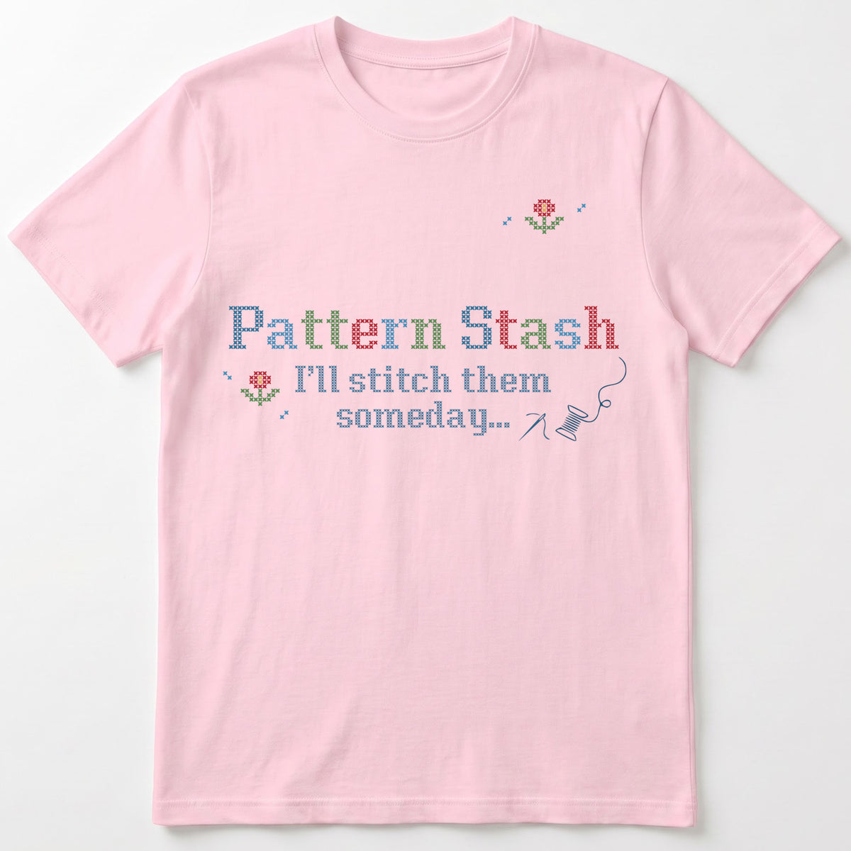 "[Name] Pattern Stash - I'll stitch them someday" Custom Faux Cross Stitch Tee | Personalized Name