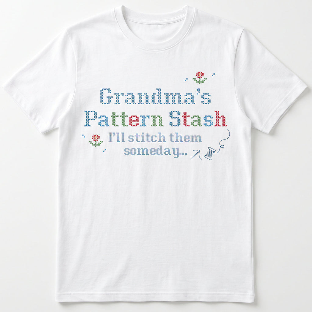 "Pattern Stash I'll stitch them someday" | Personalized T-shirt | White