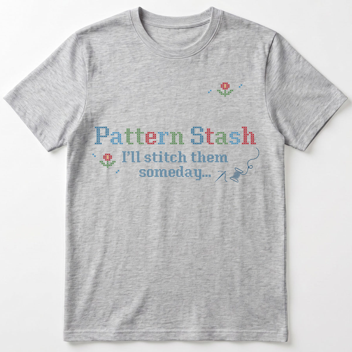 "[Name] Pattern Stash - I'll stitch them someday" Custom Faux Cross Stitch Tee | Personalized Name