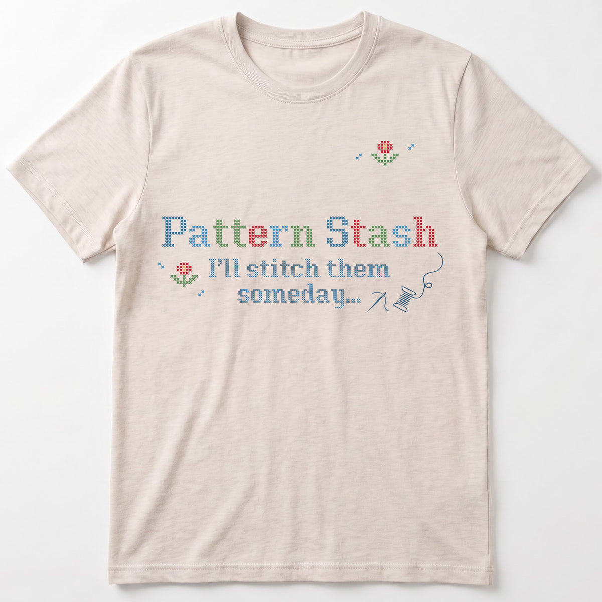 "[Name] Pattern Stash - I'll stitch them someday" Custom Faux Cross Stitch Tee | Personalized Name