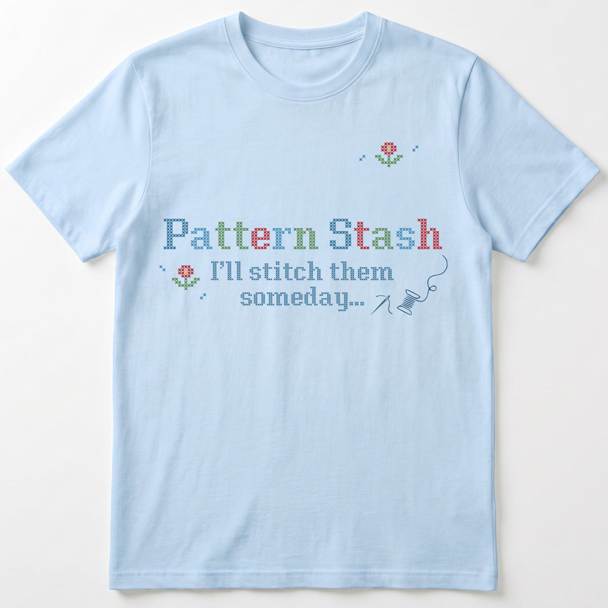 "[Name] Pattern Stash - I'll stitch them someday" Custom Faux Cross Stitch Tee | Personalized Name