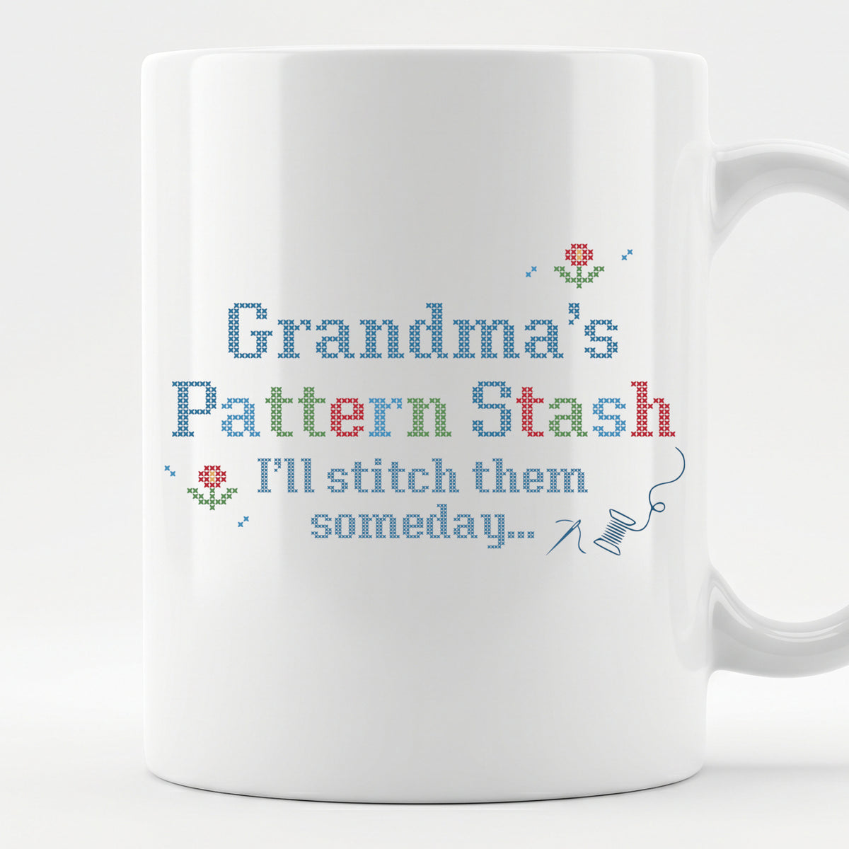 "[Name] Pattern Stash - I'll stitch them someday" Custom Faux Cross Stitch Mug | Personalized Name