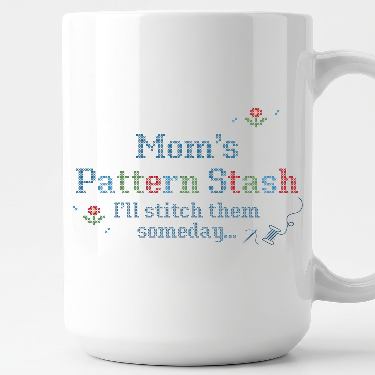 "[Name] Pattern Stash - I'll stitch them someday" Custom Faux Cross Stitch Mug | Personalized Name