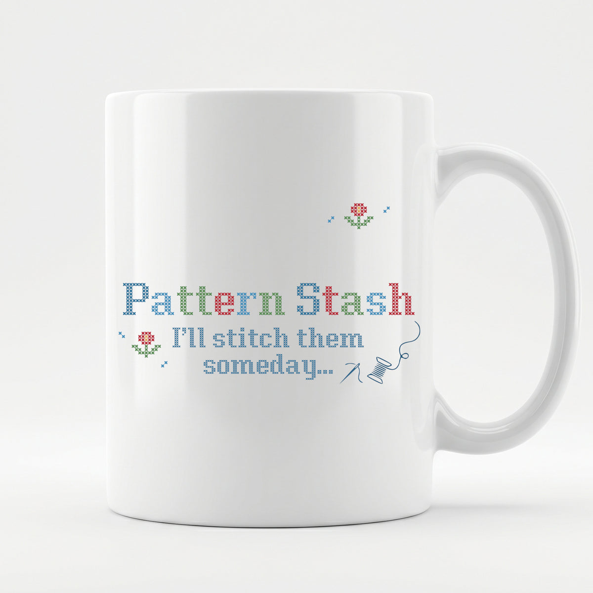 "[Name] Pattern Stash - I'll stitch them someday" Custom Faux Cross Stitch Mug | Personalized Name