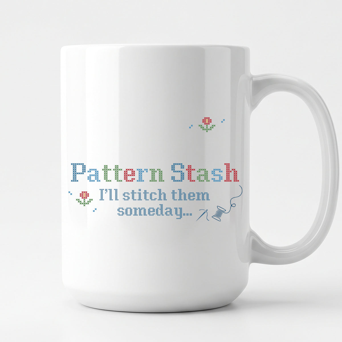 "[Name] Pattern Stash - I'll stitch them someday" Custom Faux Cross Stitch Mug | Personalized Name