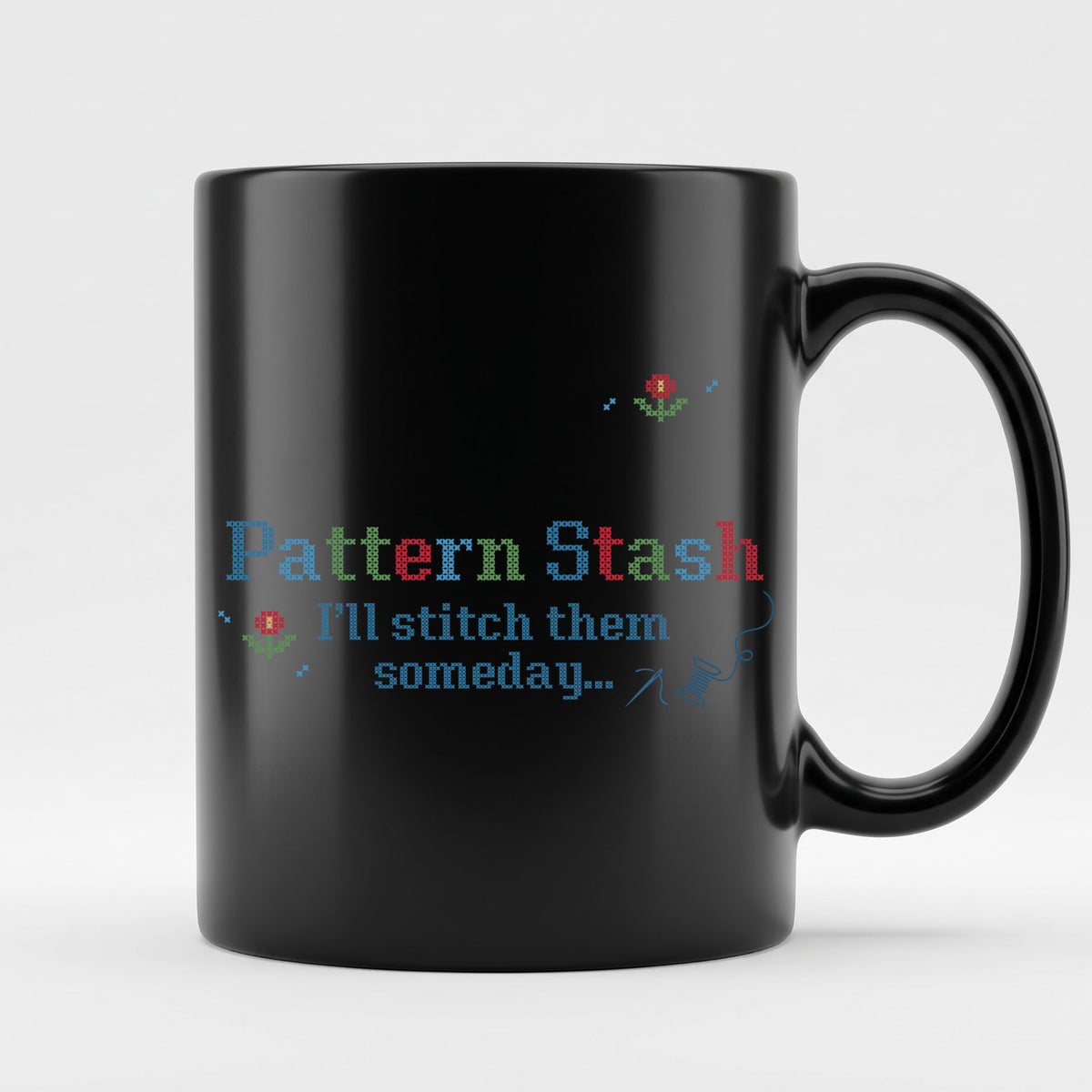 "[Name] Pattern Stash - I'll stitch them someday" Custom Faux Cross Stitch Mug | Personalized Name