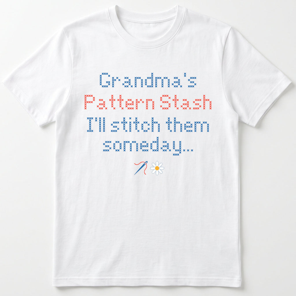 "Pattern Stash - I'll stitch them someday" | Personalized T-shirt | Grey