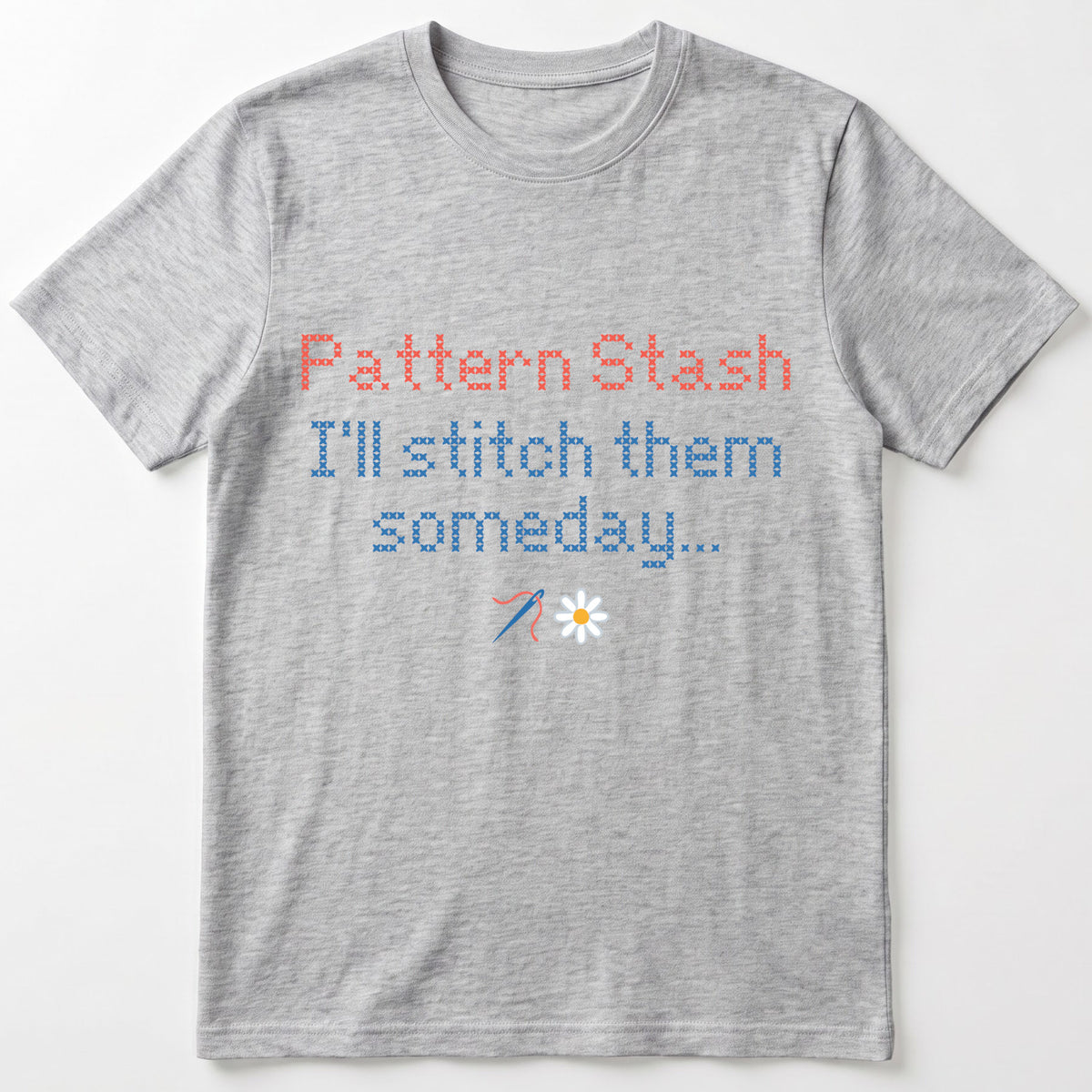 "[Name] Pattern Stash - I'll stitch them someday" Personalized Faux Cross Stitch T-Shirt | Custom Name