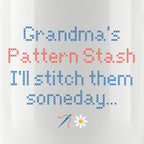 "[Name] Pattern Stash - I'll stitch them someday" Personalized Faux Cross Stitch Coffee Cup | Custom Name