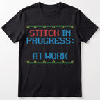 "Stitch in Progress: [Name] at Work" – Personalized Faux Cross Stitch T-Shirt | Custom Name