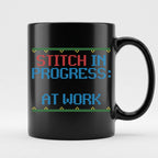 "Stitch in Progress: [Name] at Work" – Personalized Faux Cross Stitch Mug | Custom Name
