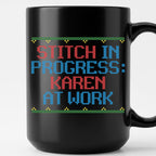 "Stitch in Progress: [Name] at Work" – Personalized Faux Cross Stitch Mug | Custom Name