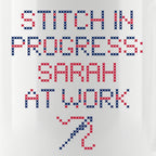 "Stitch in progress: [Name] at work" - Custom Faux Cross Stitch Coffee Cup | Personalized Name