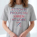 "Stitch in progress: [Name] at work" - Custom Faux Cross Stitch Tee | Personalized Name