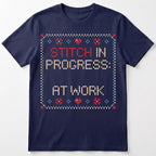 "Stitch in progress: [Name] at work" - Faux Cross Stitch Tee | Custom Name T-Shirt