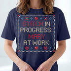 "Stitch in progress: [Name] at work" - Faux Cross Stitch Tee | Custom Name T-Shirt