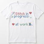 "Stitch in progress: [Name] at work" - Faux Cross Stitch T-Shirt | Custom Name