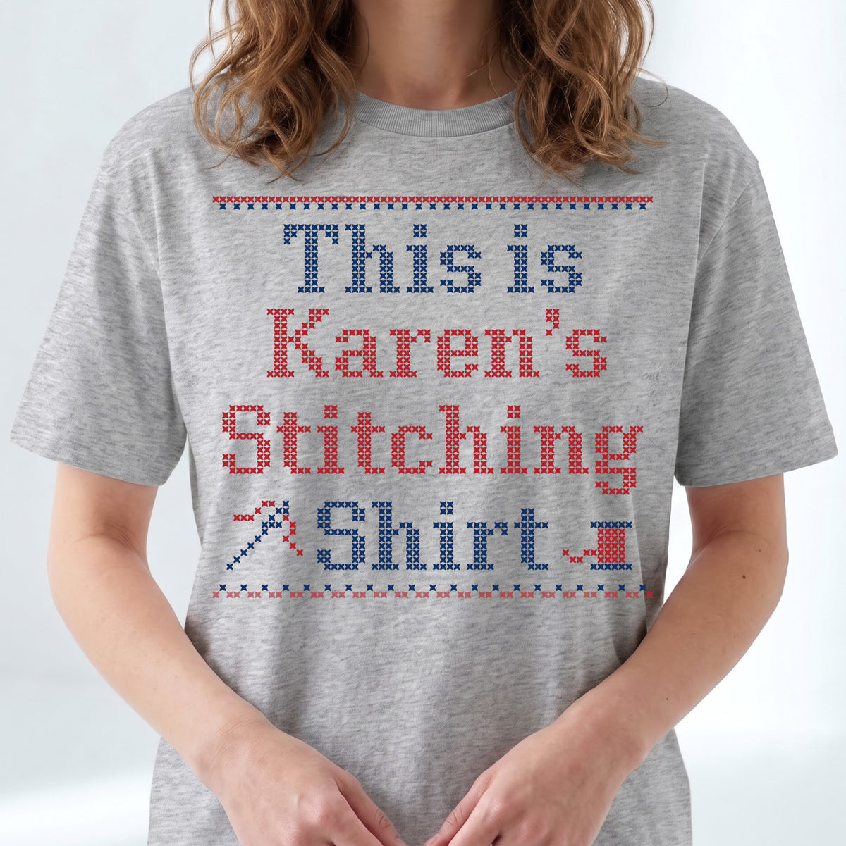 "This is [Name]'s Stitching Shirt" - Personalized Faux Cross Stitch T-Shirt | Custom Name