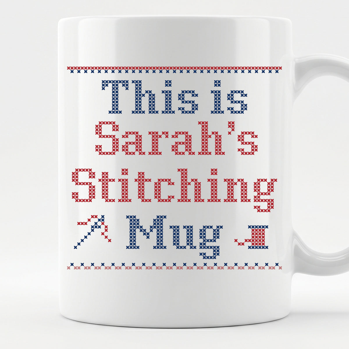 "This is [Name]'s Stitching Mug" - Personalized Faux Cross Stitch Mug | Custom Name