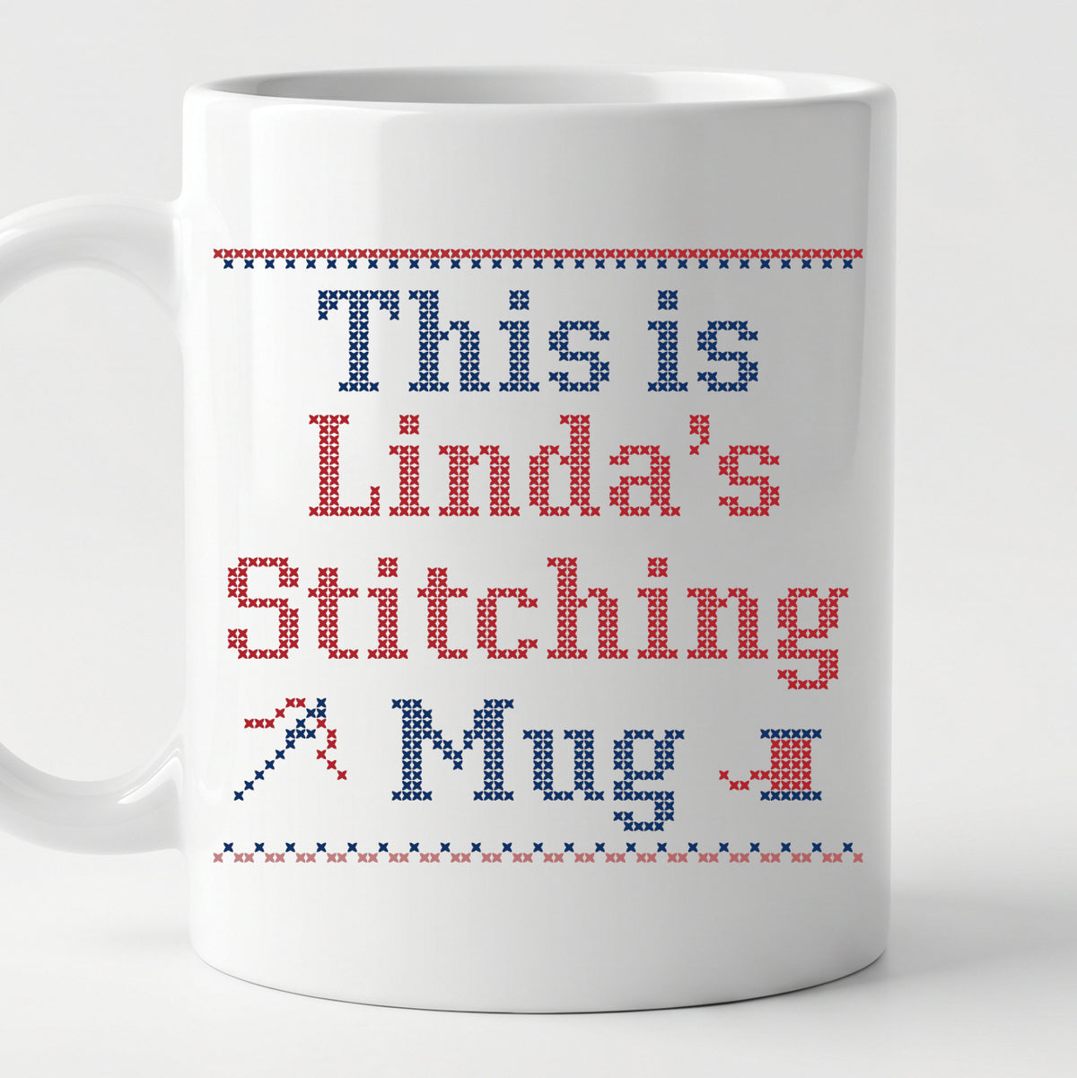 "This is [Name]'s Stitching Mug" - Personalized Faux Cross Stitch Mug | Custom Name