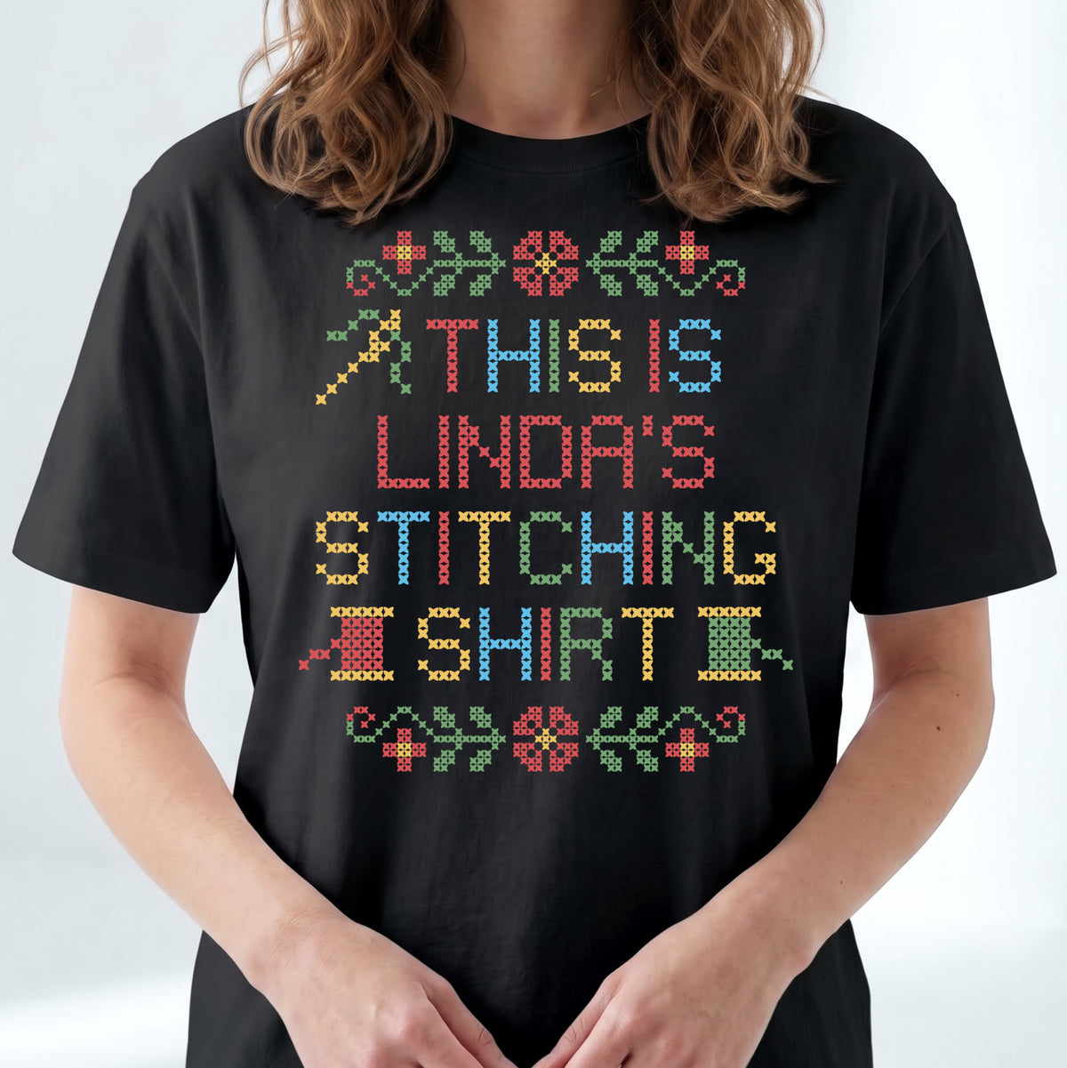 "This is [Name]'s Stitching Shirt" - Custom Faux Cross Stitch Tee | Personalized Name