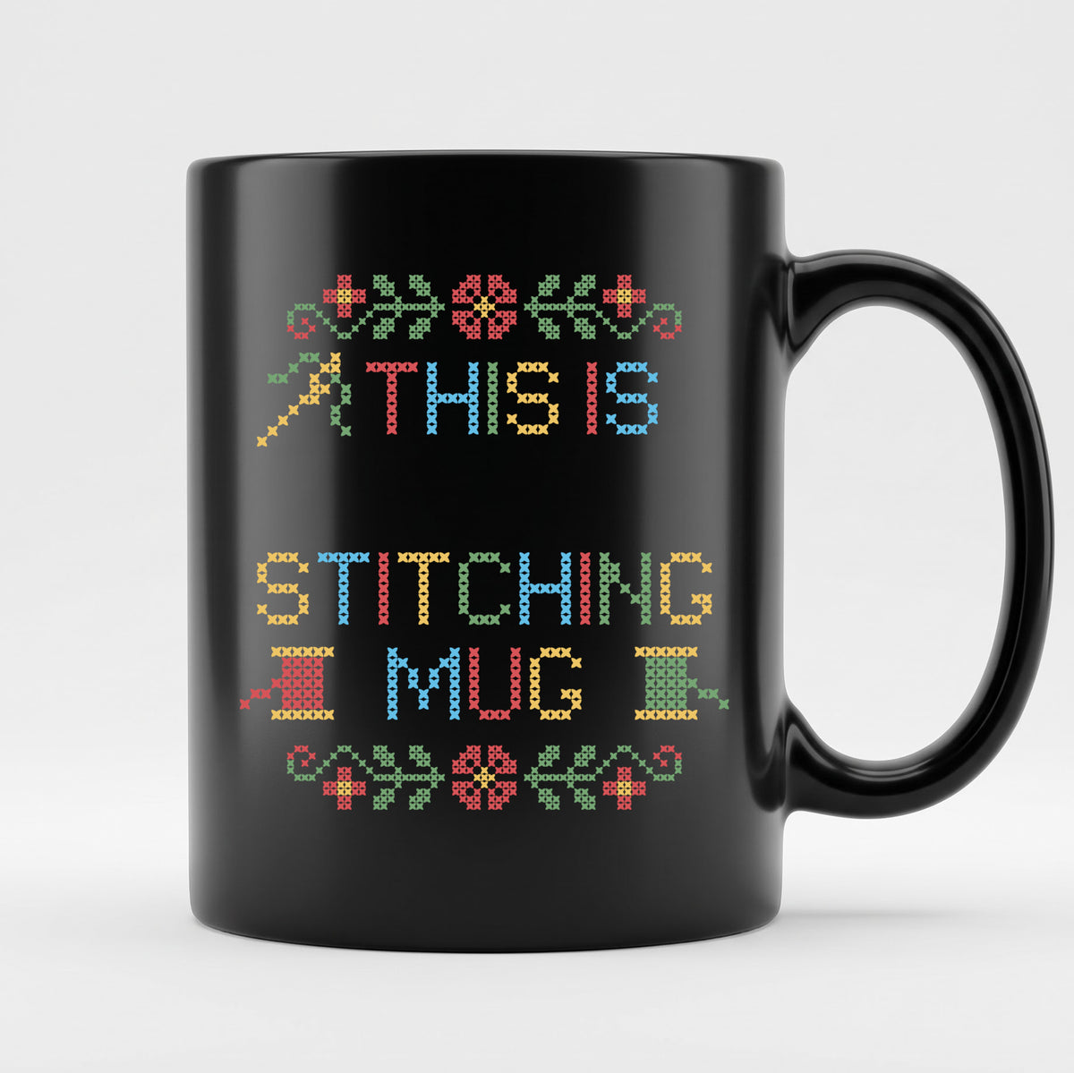 "This is [Name]'s Stitching Mug" - Custom Faux Cross Stitch Coffee Cup | Personalized Name