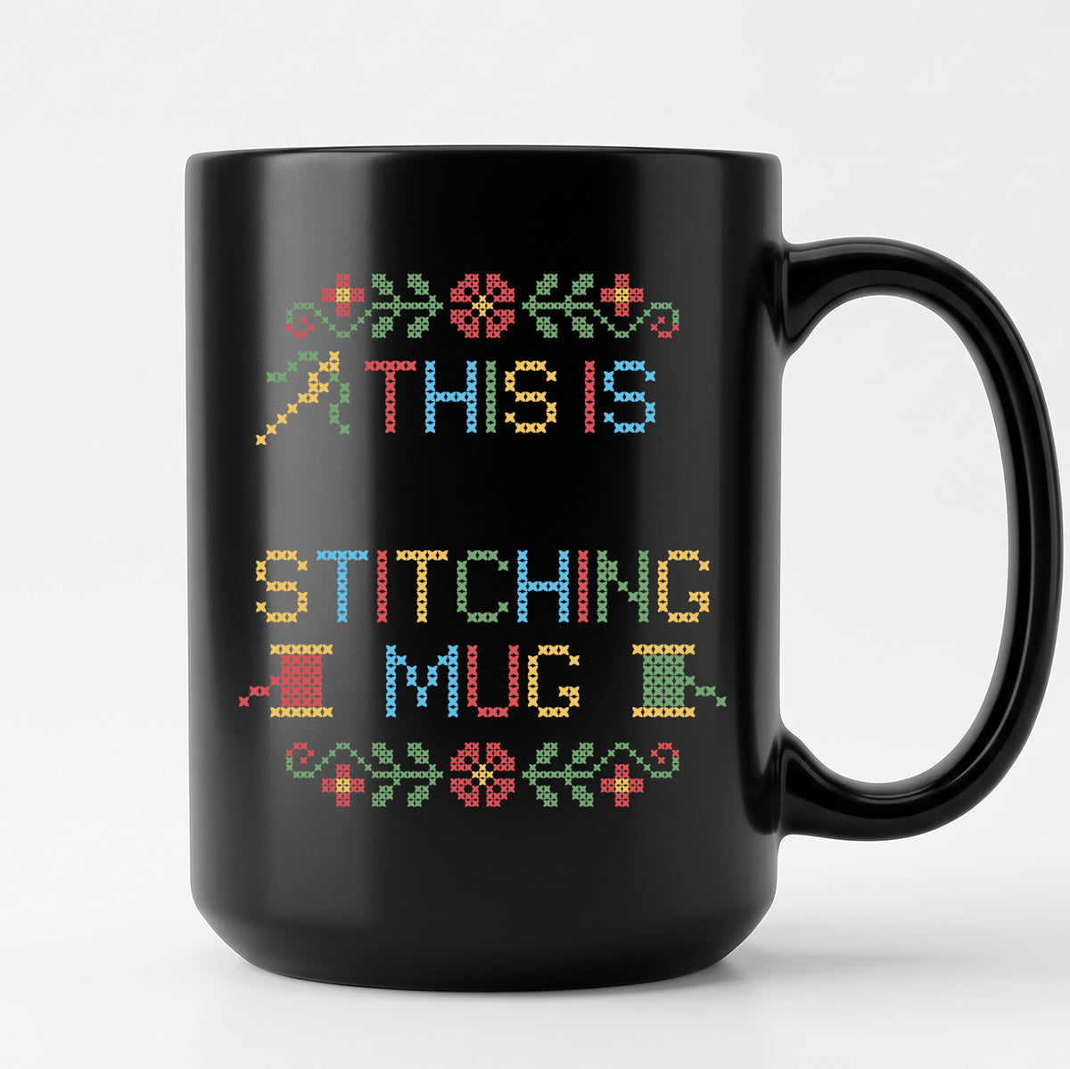 "This is [Name]'s Stitching Mug" - Custom Faux Cross Stitch Coffee Cup | Personalized Name