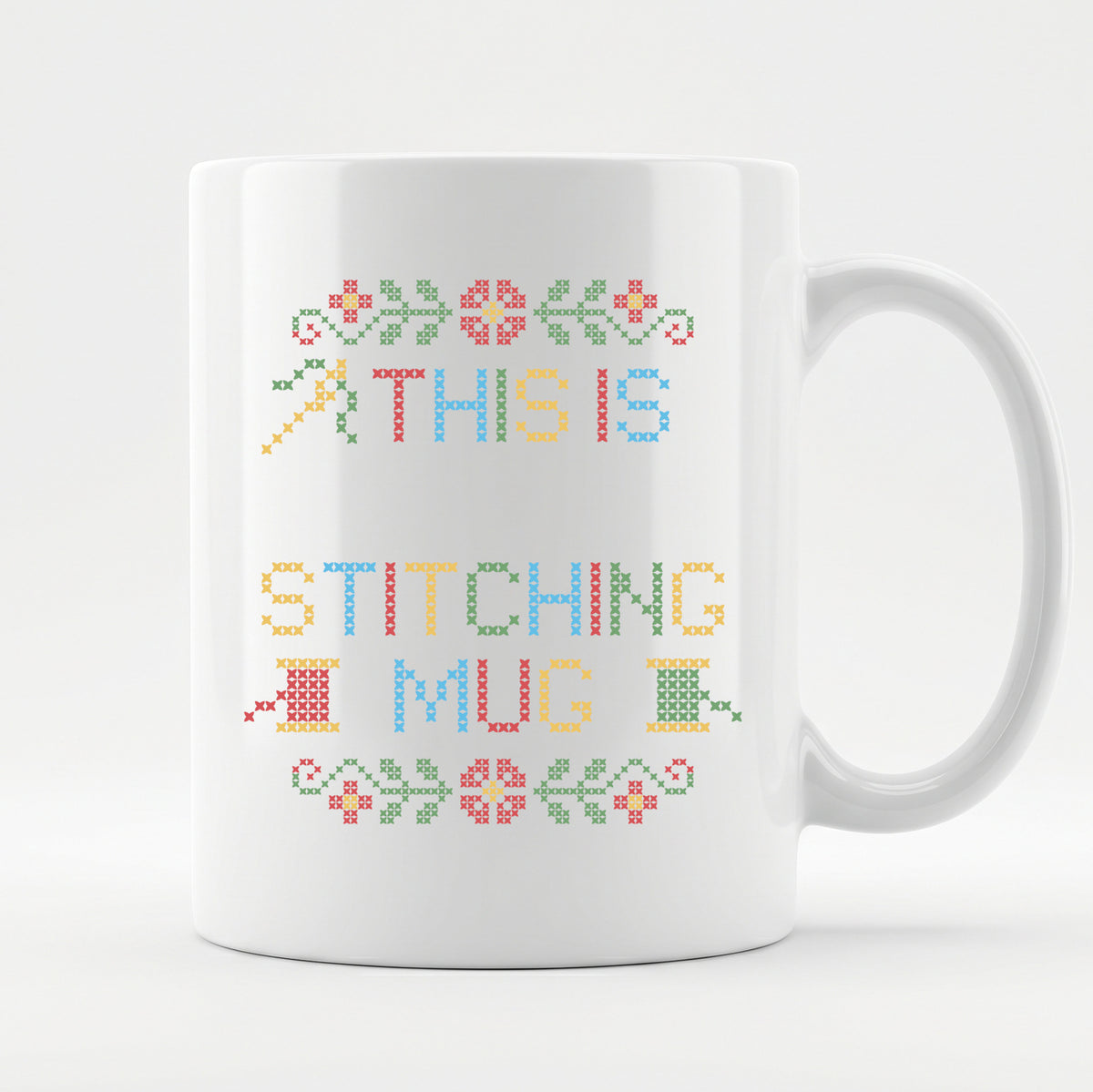 "This is [Name]'s Stitching Mug" - Custom Faux Cross Stitch Coffee Cup | Personalized Name