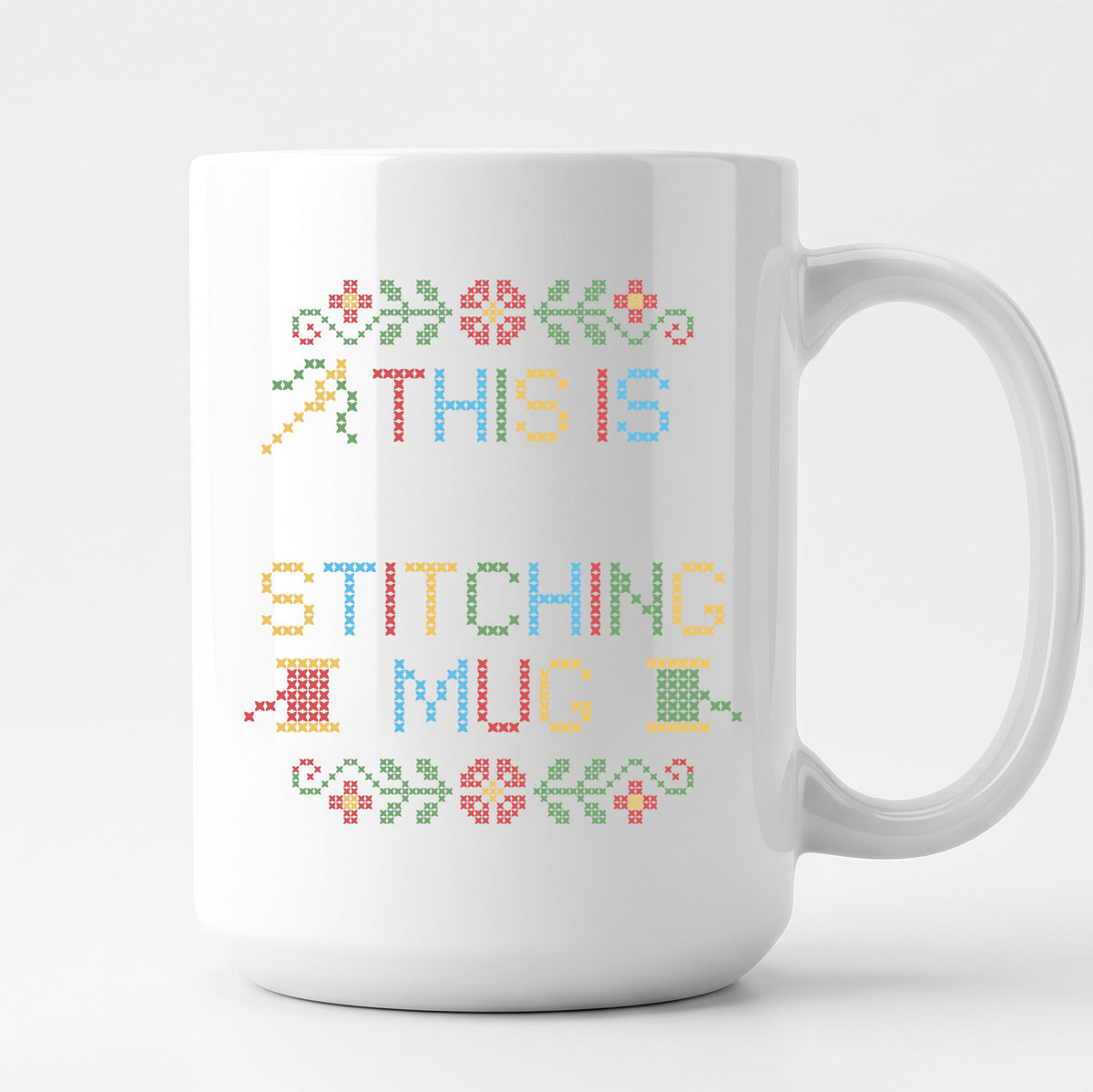 "This is [Name]'s Stitching Mug" - Custom Faux Cross Stitch Coffee Cup | Personalized Name