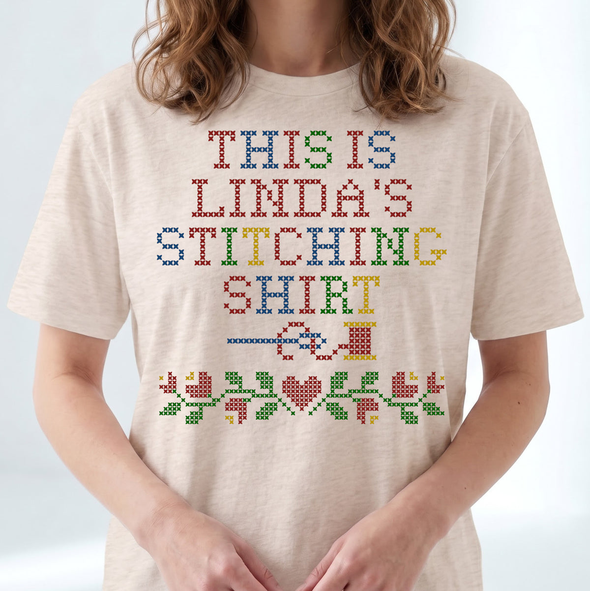 "This is [Name]'s Stitching Shirt" - Faux Cross Stitch Tee | Custom Name T-Shirt
