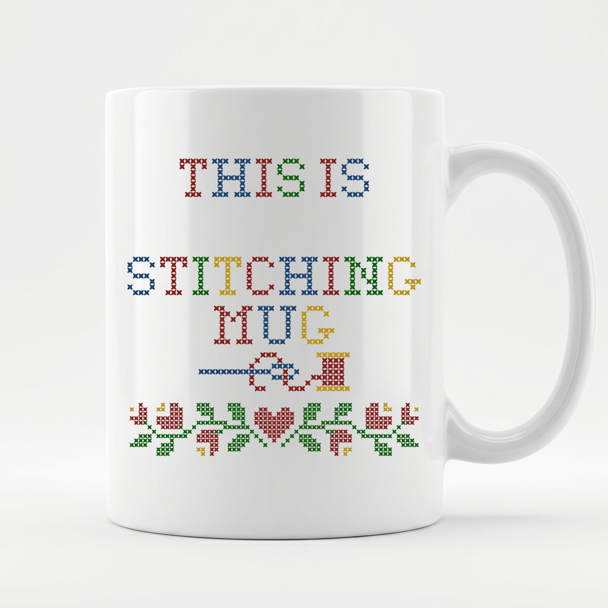 "This is [Name]'s Stitching Mug" - Faux Cross Stitch Mug | Custom Name Coffee Cup