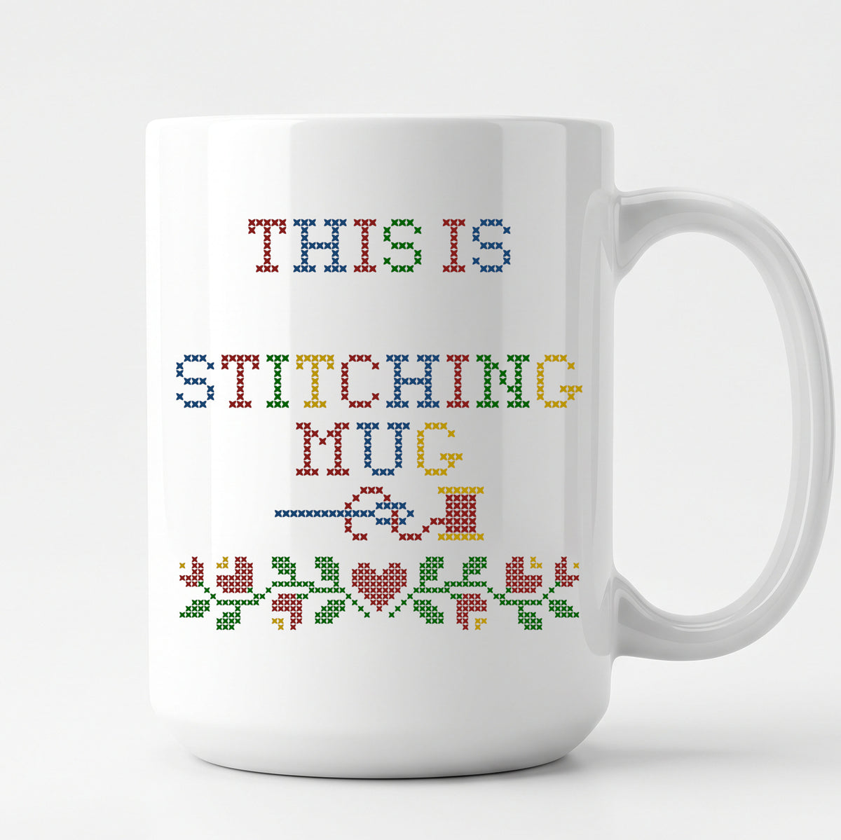 "This is [Name]'s Stitching Mug" - Faux Cross Stitch Mug | Custom Name Coffee Cup