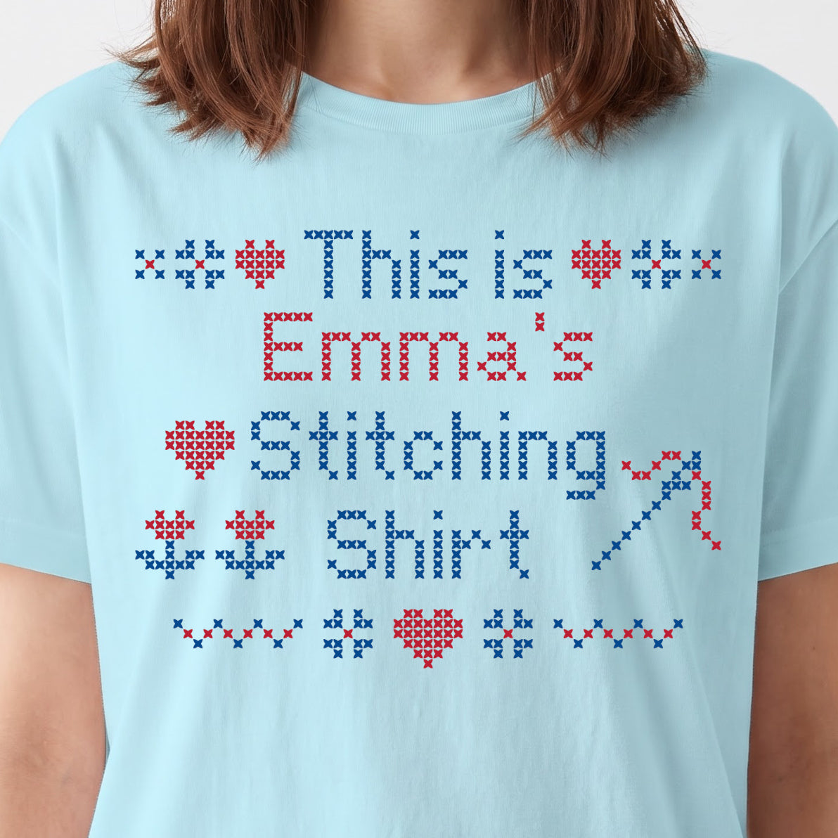 "This is [Name]'s Stitching Shirt" - Faux Cross Stitch T-Shirt | Personalized Gift
