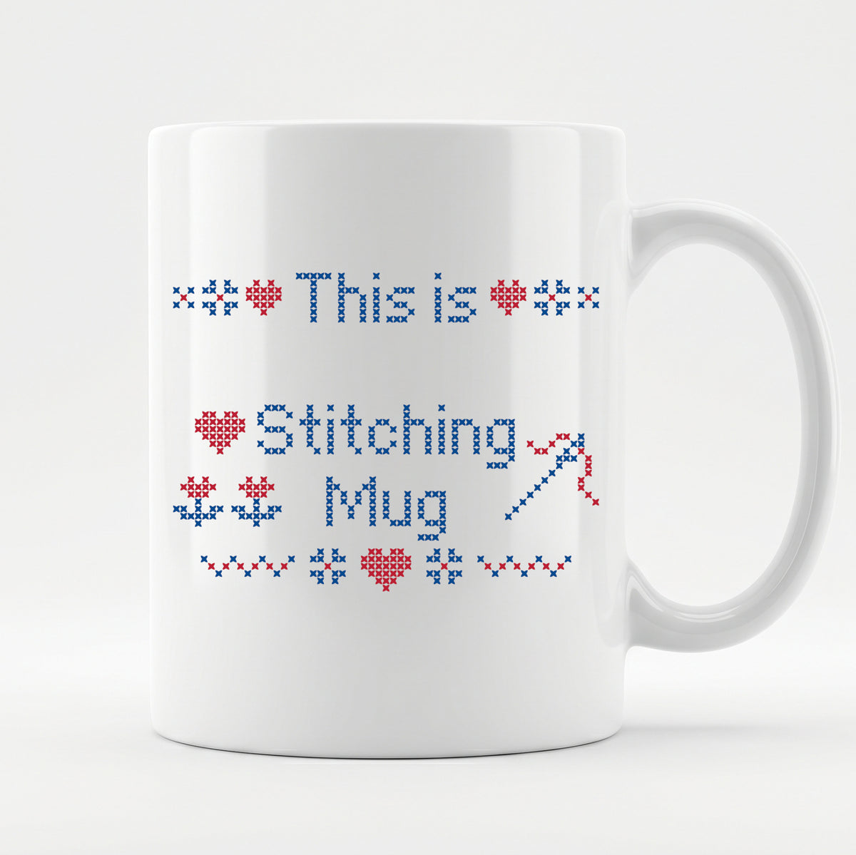 "This is [Name]'s Stitching Mug" - Faux Cross Stitch Coffee Cup | Personalized Gift
