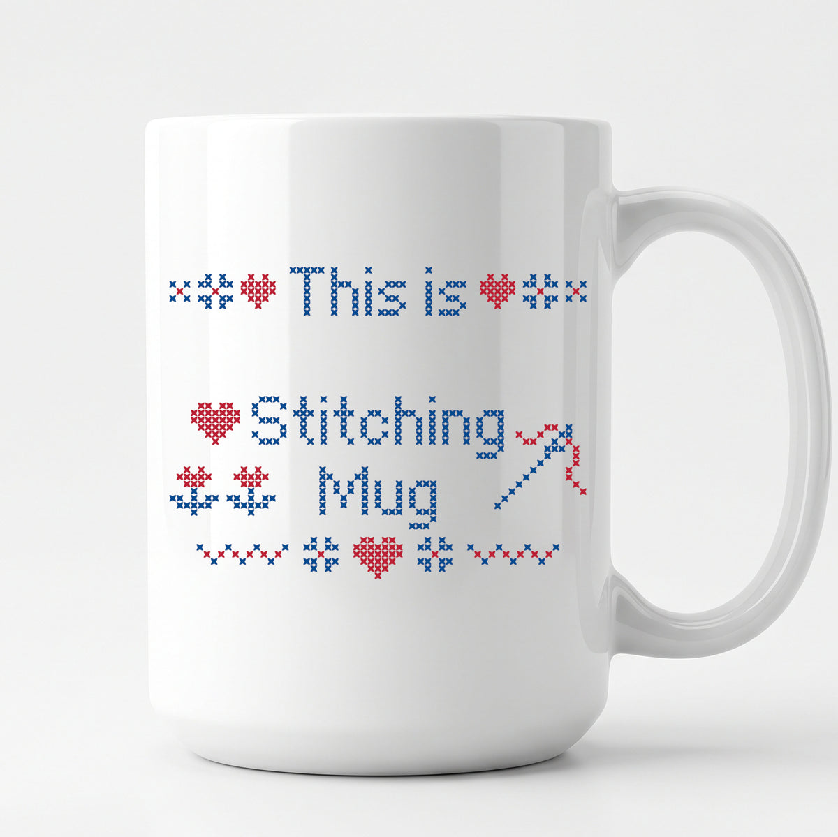 "This is [Name]'s Stitching Mug" - Faux Cross Stitch Coffee Cup | Personalized Gift