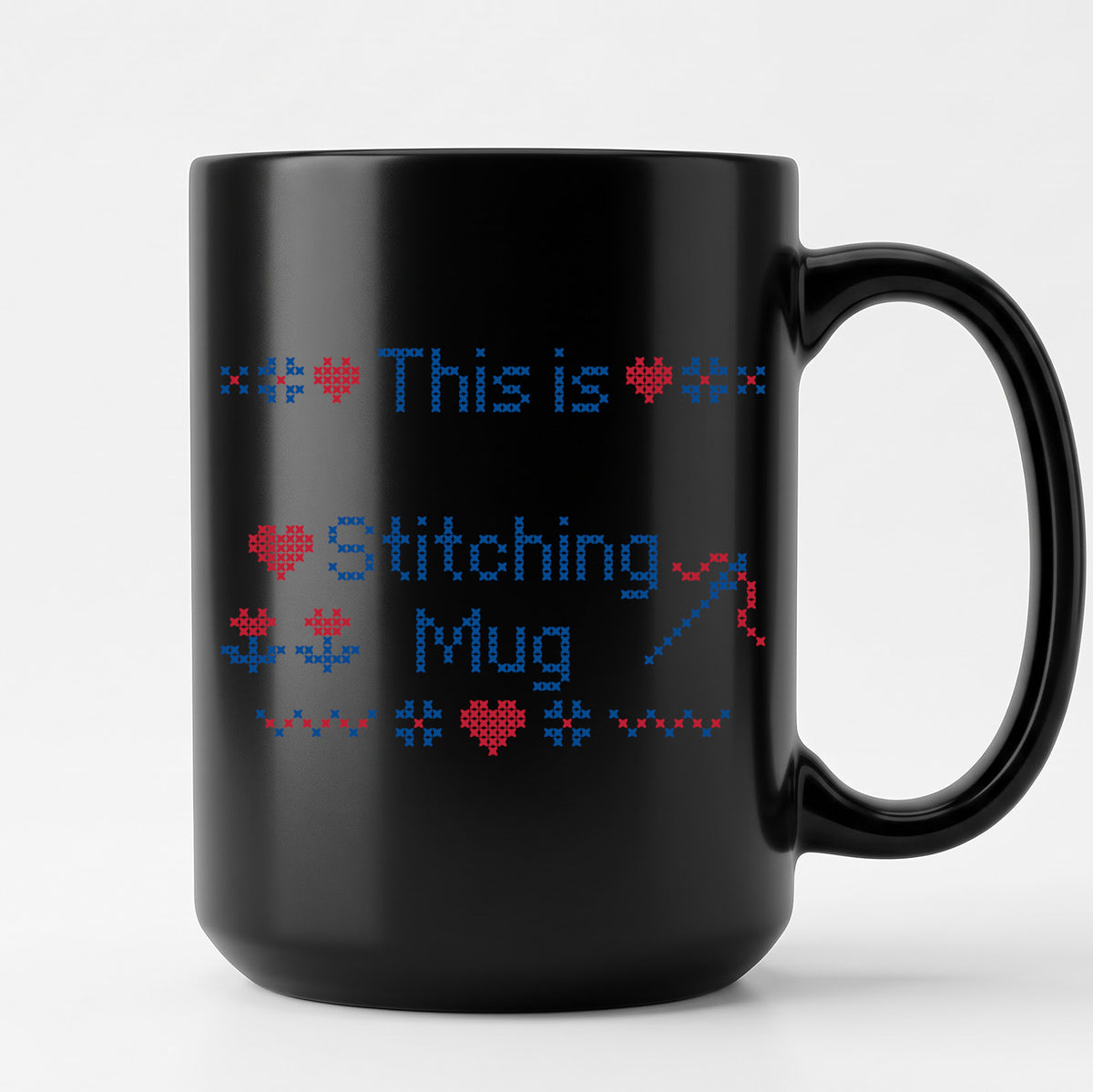 "This is [Name]'s Stitching Mug" - Faux Cross Stitch Coffee Cup | Personalized Gift