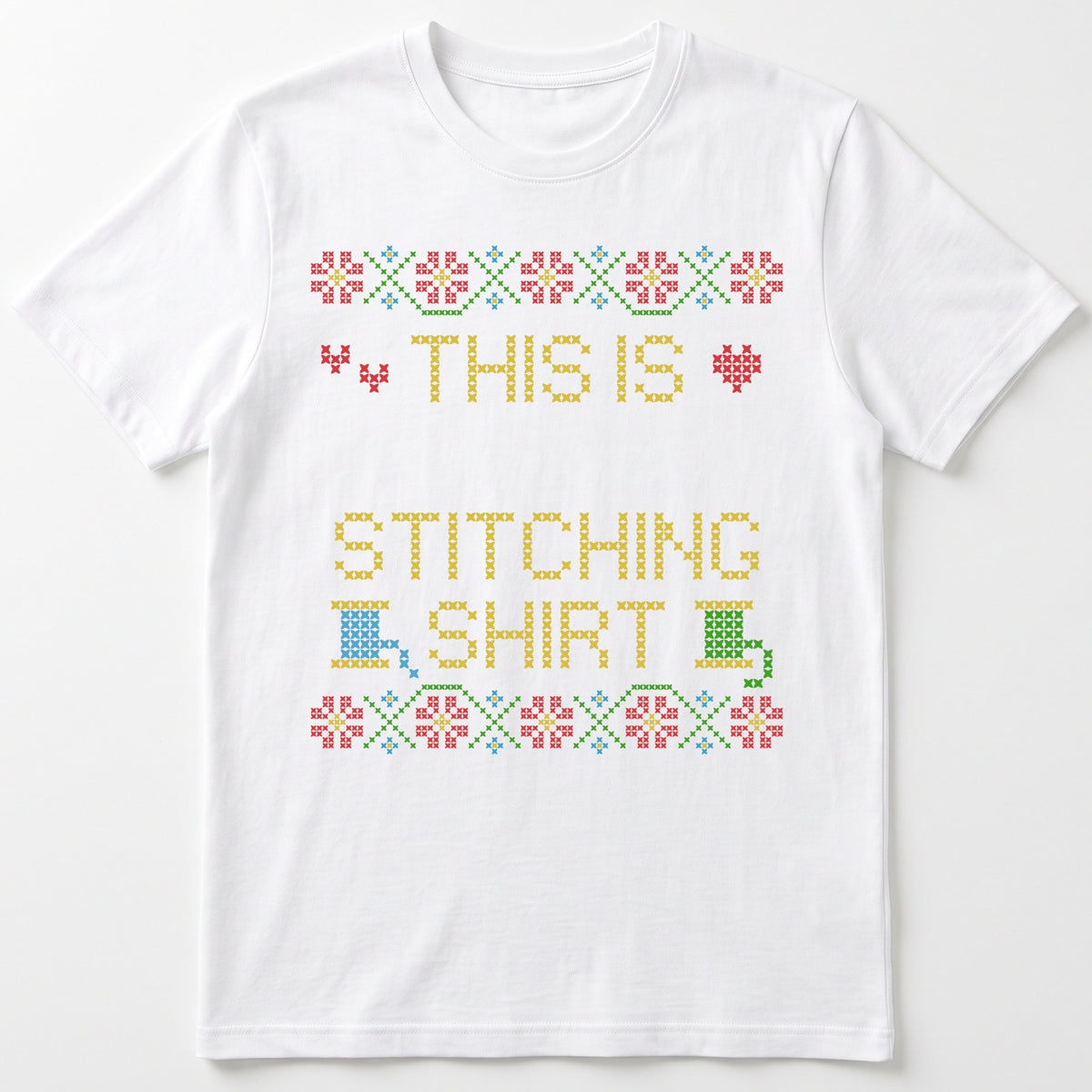 "This is [Name]'s Stitching Shirt" - Faux Cross Stitch T-Shirt | Custom Name