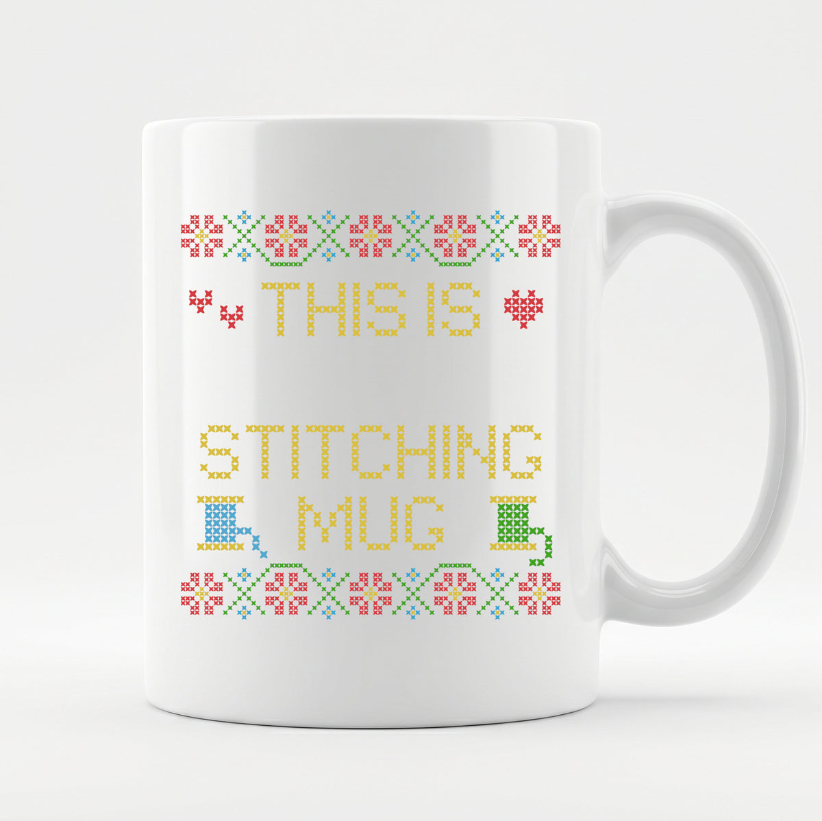 "This is [Name]'s Stitching Mug" - Faux Cross Stitch Coffee Cup | Custom Name