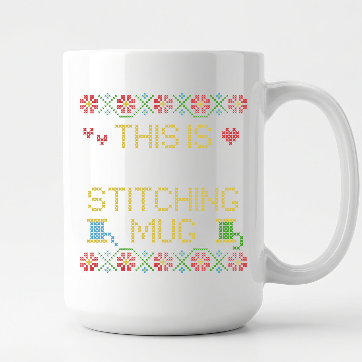 "This is [Name]'s Stitching Mug" - Faux Cross Stitch Coffee Cup | Custom Name
