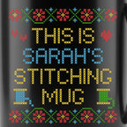 "This is [Name]'s Stitching Mug" - Faux Cross Stitch Coffee Cup | Custom Name