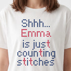 "Shhh [Name] is just counting stitches" Personalized Faux Cross Stitch T-Shirt | Custom Name