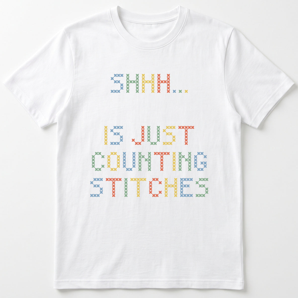 "Shhh [Name] is just counting stitches" Custom Faux Cross Stitch Tee | Personalized Name