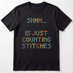 "Shhh [Name] is just counting stitches" Custom Faux Cross Stitch Tee | Personalized Name