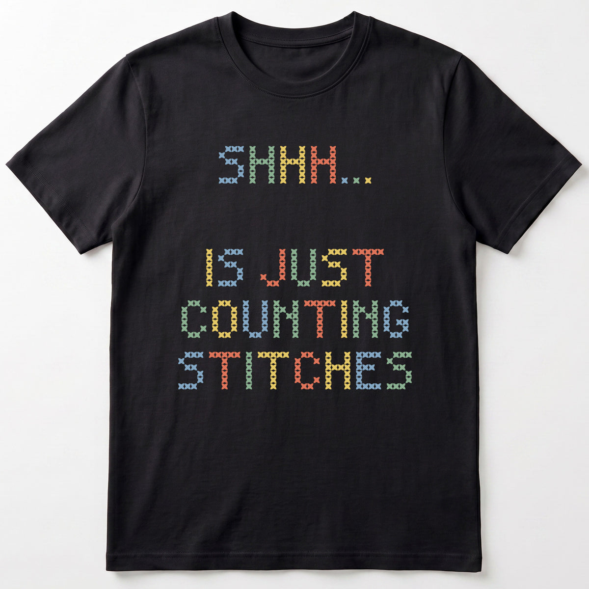 "Shhh [Name] is just counting stitches" Custom Faux Cross Stitch Tee | Personalized Name