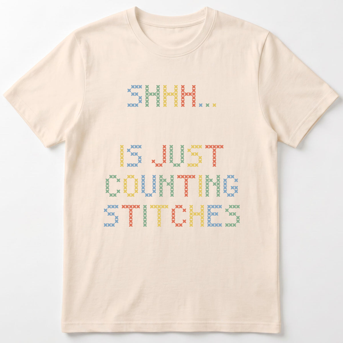 "Shhh [Name] is just counting stitches" Custom Faux Cross Stitch Tee | Personalized Name