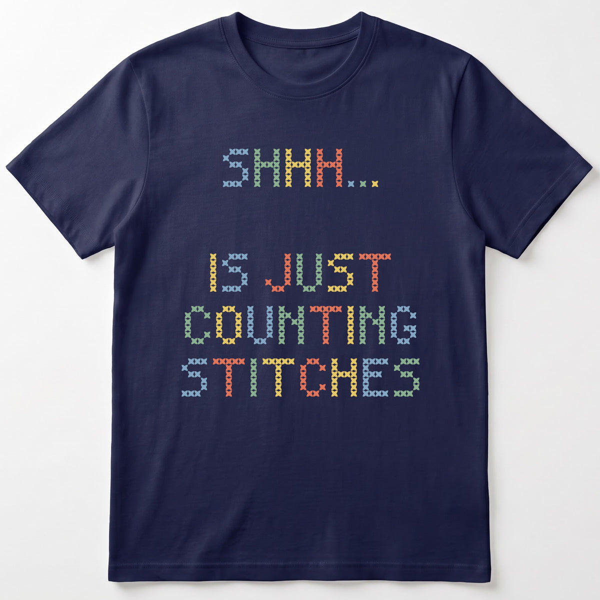 "Shhh [Name] is just counting stitches" Custom Faux Cross Stitch Tee | Personalized Name