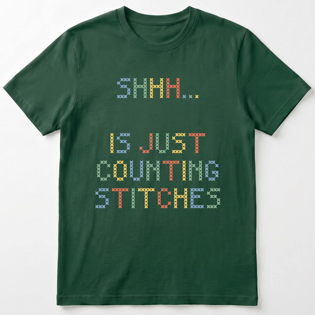 "Shhh [Name] is just counting stitches" Custom Faux Cross Stitch Tee | Personalized Name