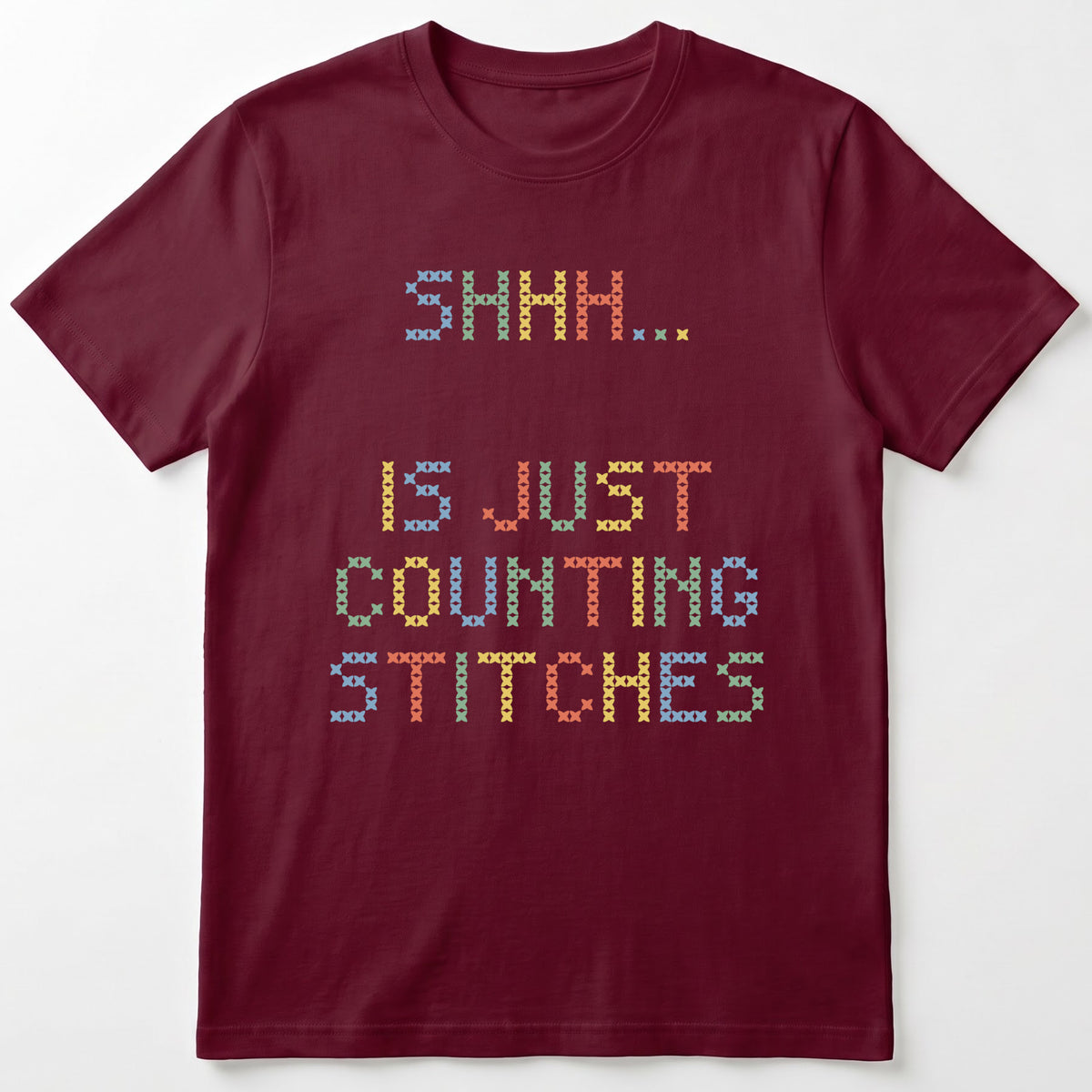 "Shhh [Name] is just counting stitches" Custom Faux Cross Stitch Tee | Personalized Name